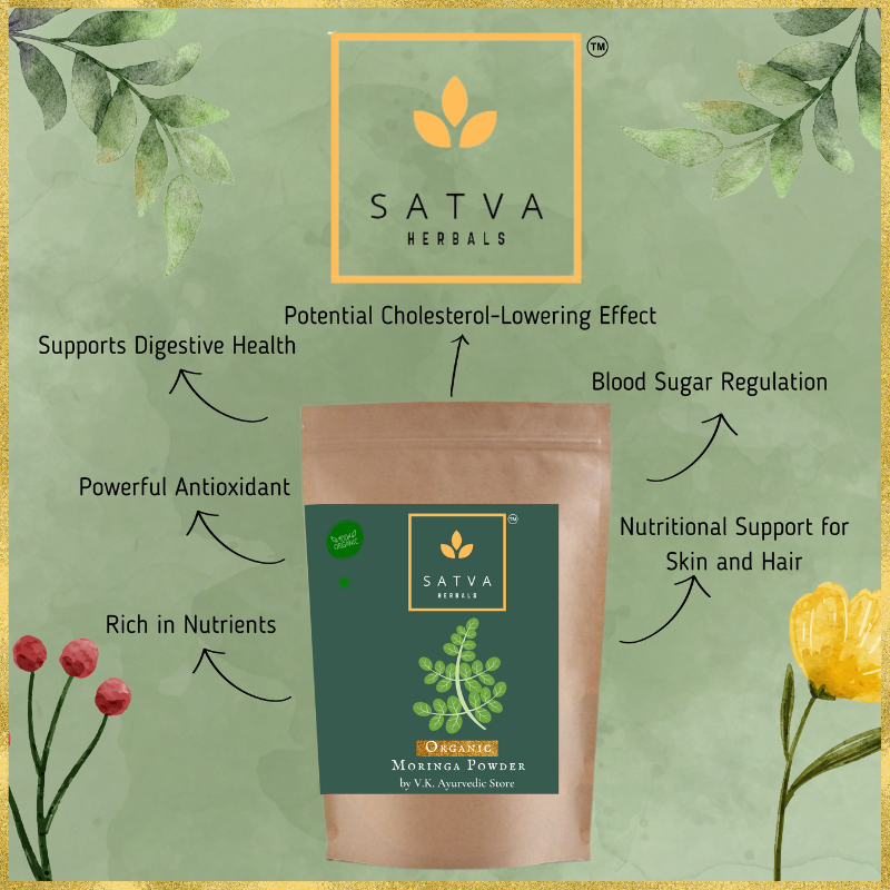 Satva Herbals Organic Moringa Powder from Pure Moringa Leaves for Skin & Hair Health