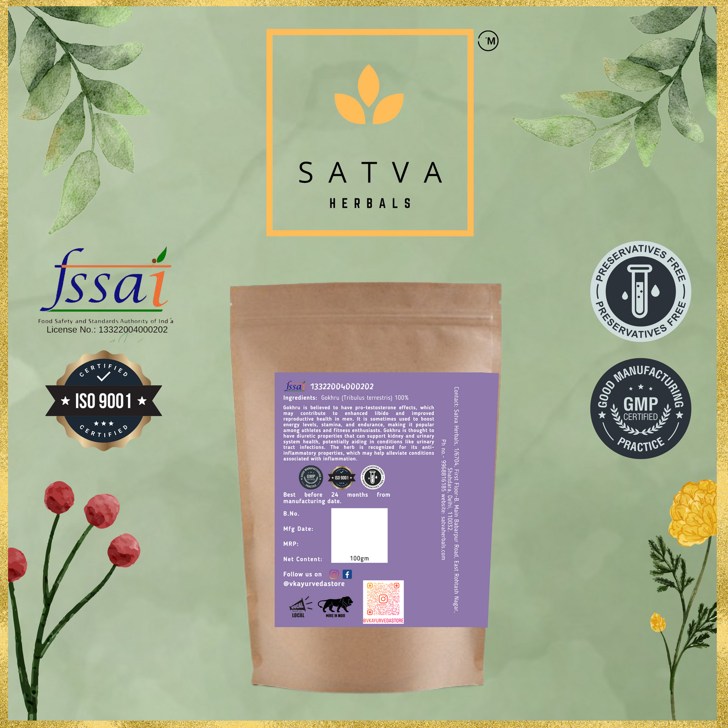 Satva Herbals Organic Gokhru Powder