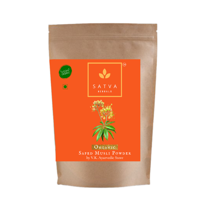 Satva Herbals Organic Safed Musli Root Powder Ayurvedic Support for Vitality Performance Herbal Supplement Strength & Stamina Booster
